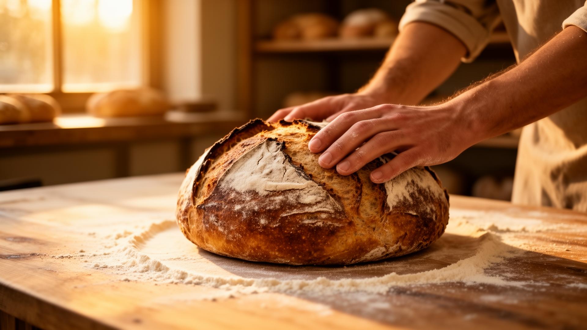Bakerhender former et rustikt surdeigsbrød